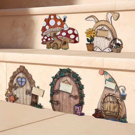 colaxi 5Pcs Fairy Door Patio Decoration Backyard Miniature Fairy Garden Accessories