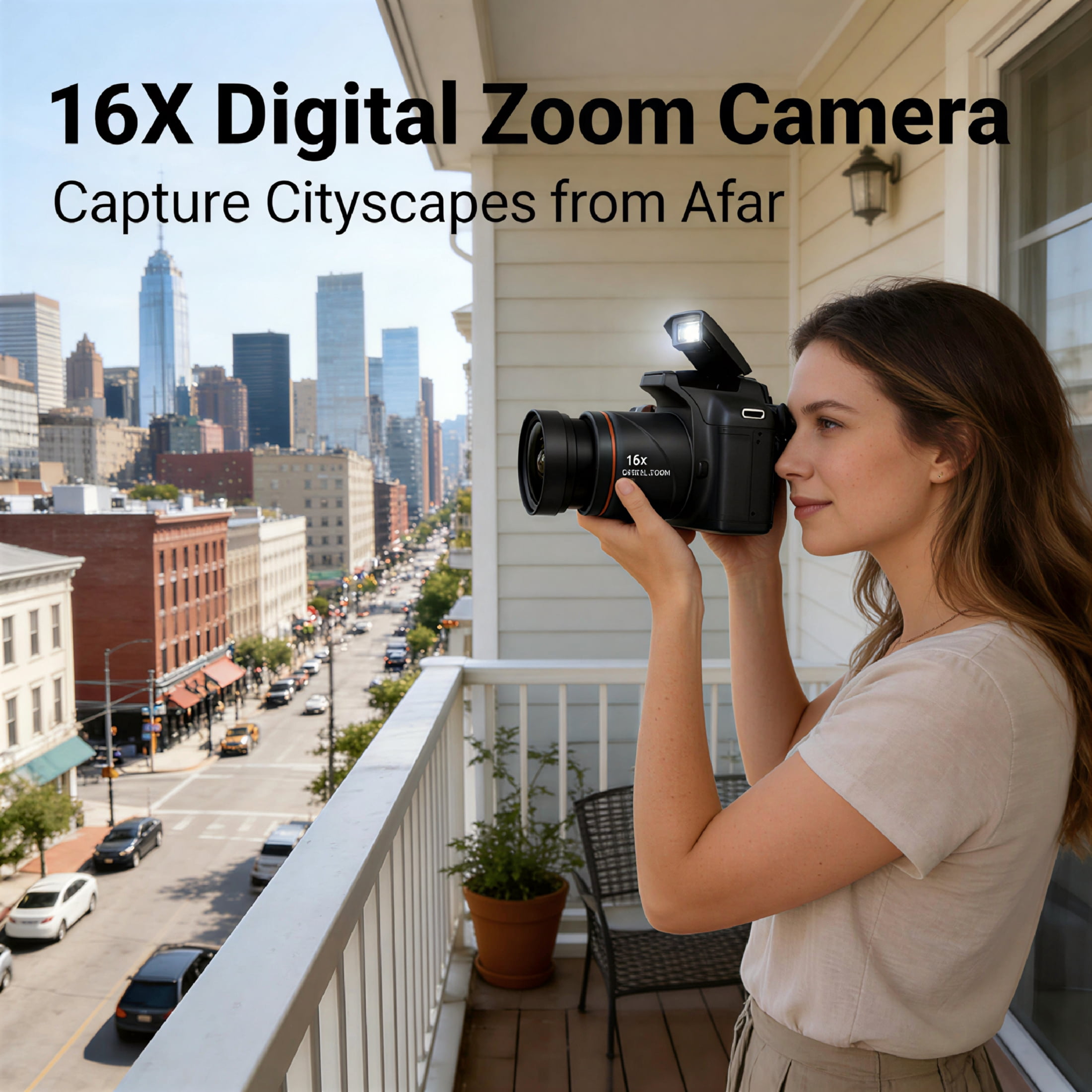 GJX Digital Camera, for Photography and Video Autofocus, 16X Optical Zoom Vlogging Camera for Travel, Dual Cameras for Beginners (Black)