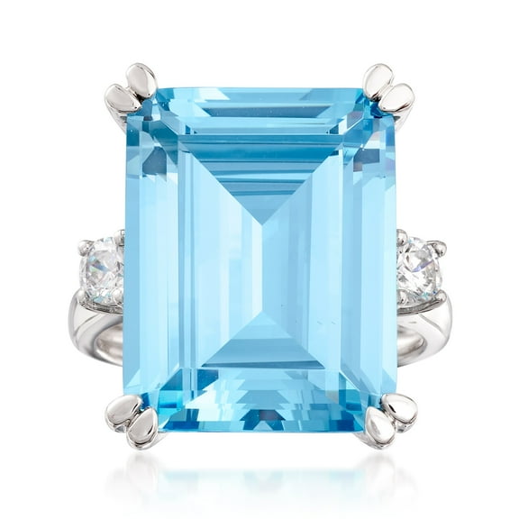 Ross-Simons 17.00 Carat Simulated Aquamarine and .30 ct. t.w. CZ Ring in Sterling Silver, Women's, Adult