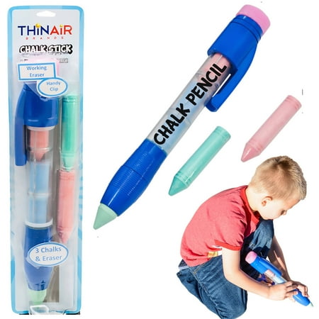 Thin Air Brands Giant Chalk Pencil Kit with Extra Chalk, Working Eraser, Storage, & Clip, 13"