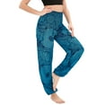 thumbnail image 4 of SWSMCLT Women's Hippie Pants Beach Floral Printed Smocked Waist Indian Thain Bohemian Boho Yoga Harem Pant Cinch Bottom Jogger Lounge Blue One Size, 4 of 5
