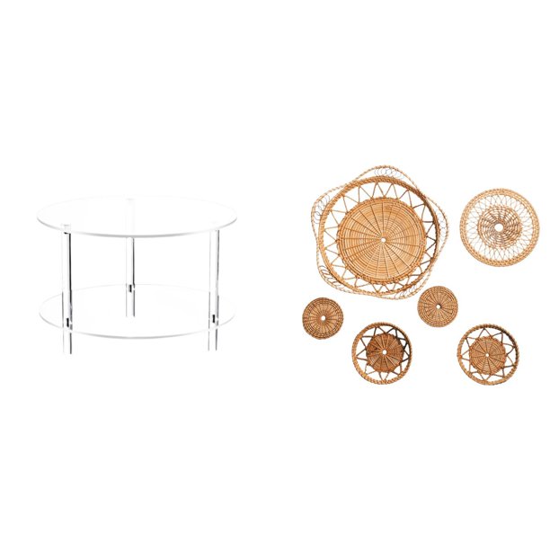 Mesa auxiliar redonda de acrílico,Mesa auxiliar redonda de acrílico,mesita de noche.,Manualidades de pared,Decoración de pared colgante. Ratán tejido artesanal.,Juego de decoración de
