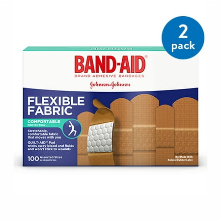 (2 Pack) Band-Aid Brand Flexible Fabric Adhesive Bandages, Assorted Sizes, 100 (Best Bandage For Face)