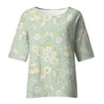 thumbnail image 4 of Ruyang Linen Shirts for Women 3/4 Sleeve Crewneck Oversized T Shirts Loose Casual Blouses Lightweight Trendy Summer Tops 2024, 4 of 5