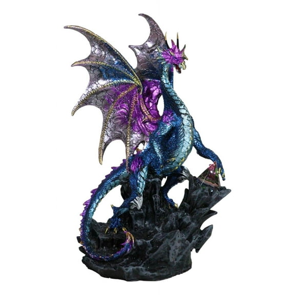 Dream Weaver Night Blue Purple Dragon On Rock Steppes With Glass Pyramid Statue