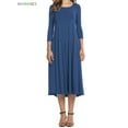 thumbnail image 3 of BadPiggies Women's Plus 3/4 Sleeve A-line Midi Long Dress Round Neck Loose Fit Casual Flare Dress (2XL, Navy), 3 of 8