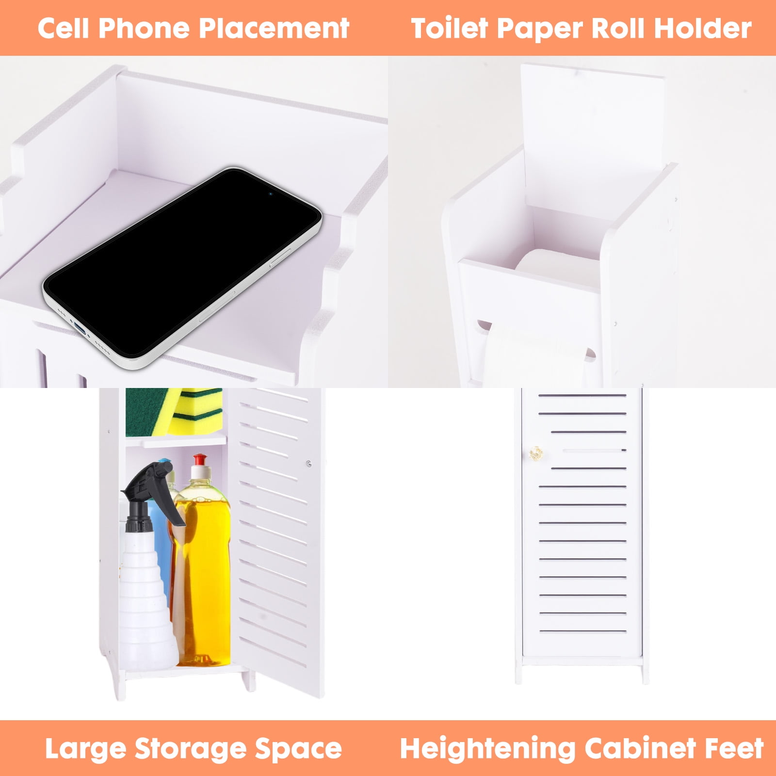 PinkSheep Bathroom Storage Cabinet with Doors and Shelves, Freestanding Toilet Paper Holders Stand Storage Cabinet Organizer Shelf for Small Spaces, White