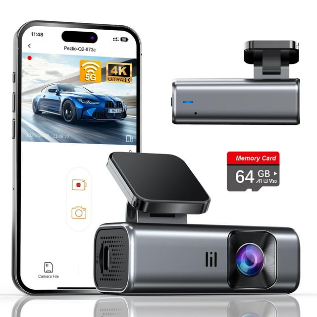 Cámara Dash Cam 4K Frontal con WiFi 5G Integrado Tarjeta de 64GB Incluida Visión Nocturna Superior Grabación en Bucle Sensor G y Monitor de Estacionamiento 24H Soporta hasta 256GB