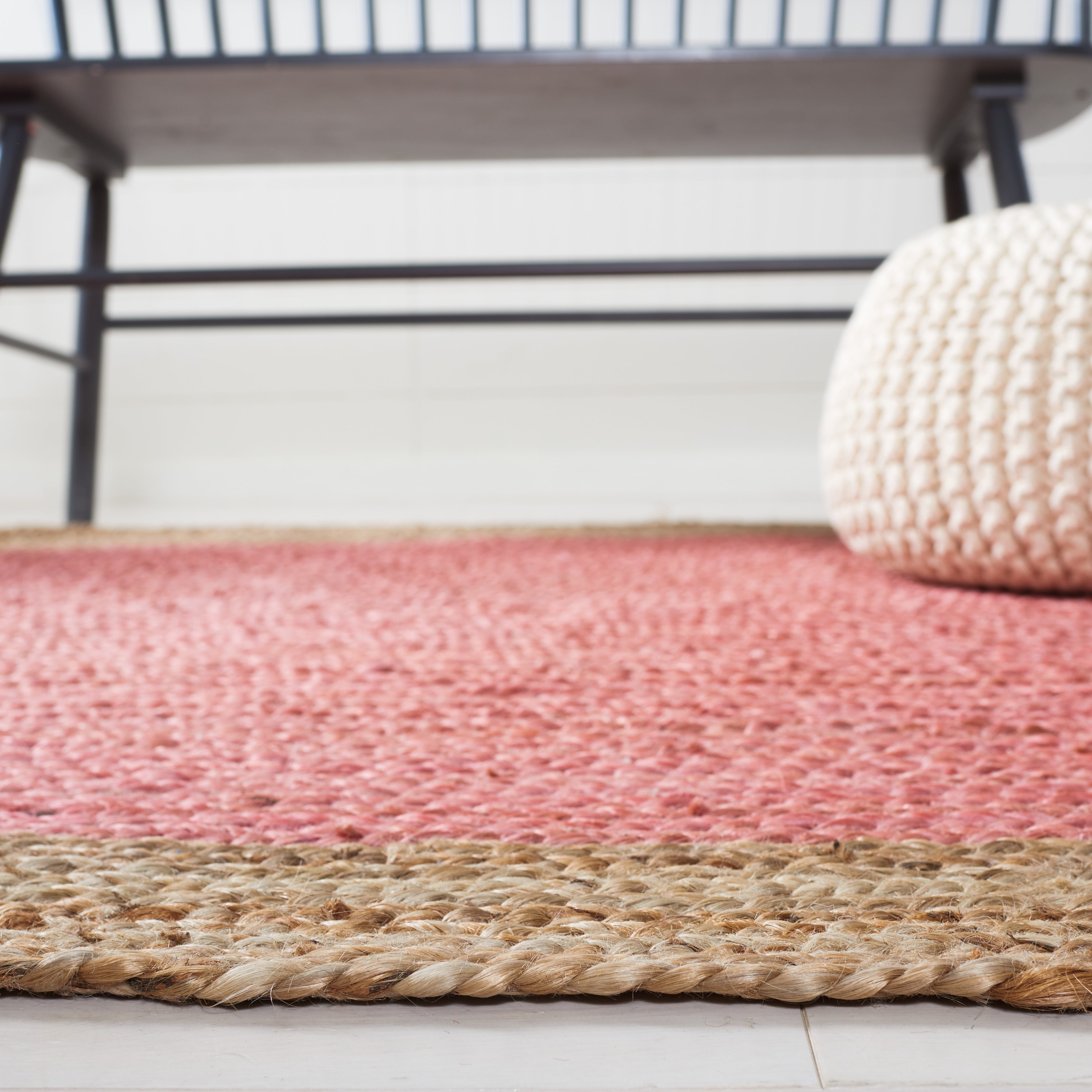 SAFAVIEH Natural Fiber Cebrail Geometric Area Rug, Pink/Natural, 3' x 5' Oval