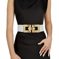 thumbnail image 4 of Women Wide Elastic Waist Belt Fashion Hollow Out Square Gold Buckle Stretchy Belt Waistband for Ladies, 4 of 5