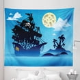 thumbnail image 1 of Vintage Boat Tapestry, Pirate Ship Moonlight Skull Flag Scary Island Dead Bones, Fabric Wall Hanging Decor for Bedroom Living Room Dorm, 5 Sizes, Pale Yellow Azure Blue, by Ambesonne, 1 of 1