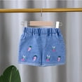 thumbnail image 4 of LYMAYTER Toddler Kids Girls Stretch Jeans Shorts Baby Summer Solid Color Casual Pants Shorts Cotton Printed Denim Shorts for 1-6 Years, 4 of 9