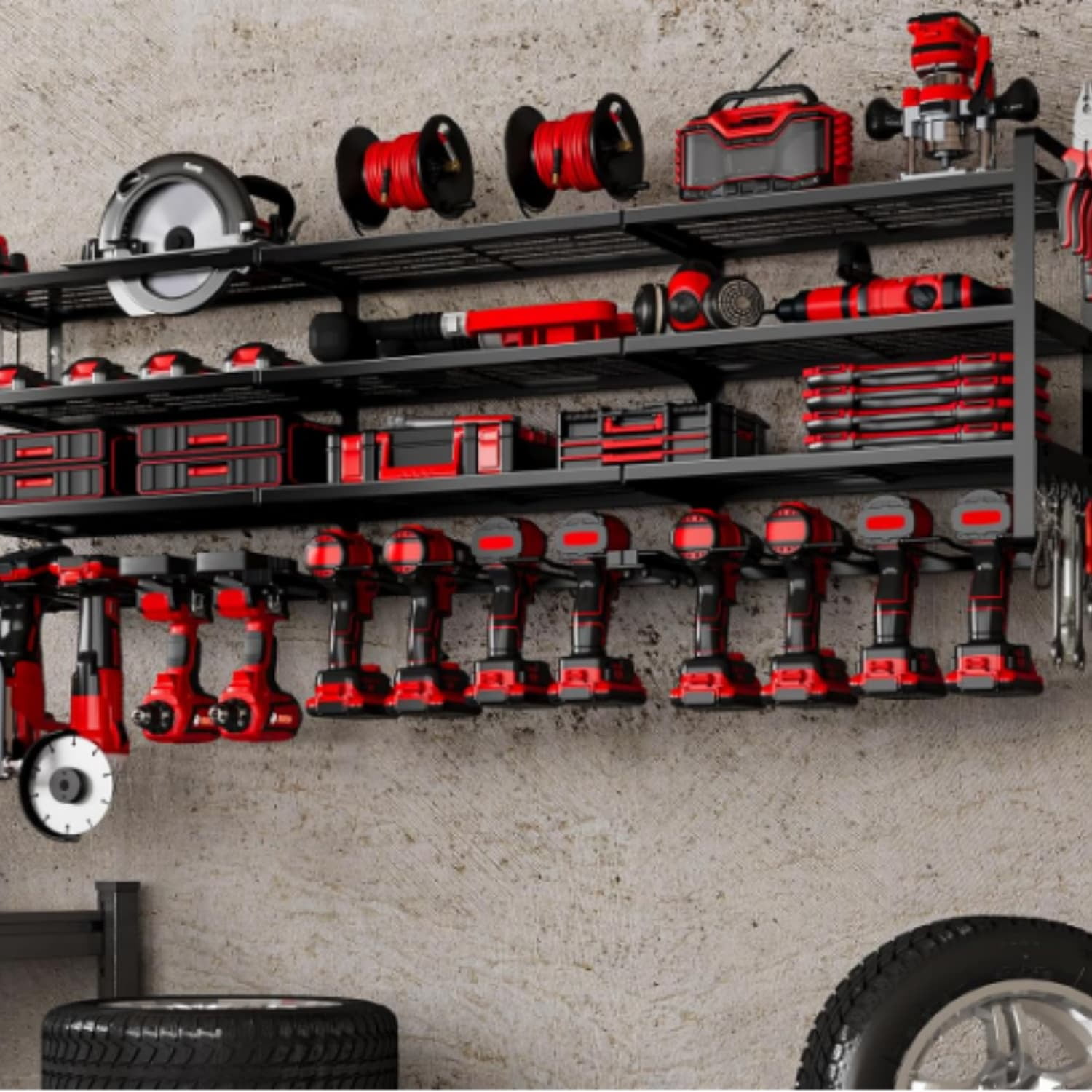 48" Large Power Tools Organizer Wall Mount,12 Drill Holder for Garage, Workshop Heavy Duty Storage Rack