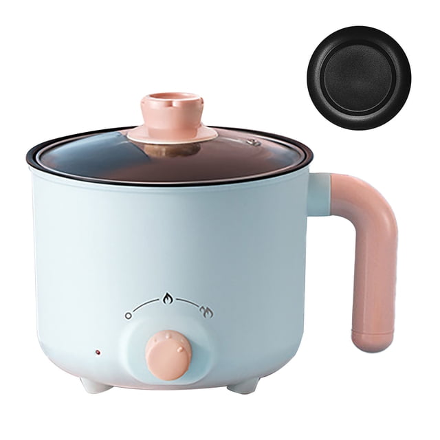 Olla de cocina eléctrica Calentamiento rápido Protección automática contra cortes de energía Anti quema en seco Mini olla de fideos eléctrica antiadherente (con olla de vapor de acero inoxidable)