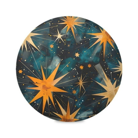

Round Plate Mat 15.4x15.4 Inchesx4 Placemat Table Mat Kitchen Mat Coffee Mat Fabric Thick Strong Wear-Resistant Heat Resistance Yellow Star