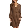 thumbnail image 1 of Vestido suéter para mujer,Vestido con cuello en V y puños roscados, Vestido de manga larga con cierre de botones, Vestido de señora, Estética elegante, 1 of 6