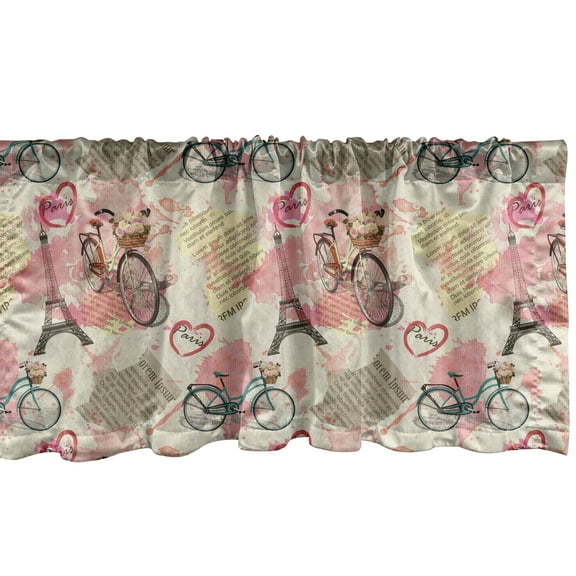 Ambesonne Paris Window Valance, Abstract French Landmarks, 54" X 18", Pale Blue Pale Pink