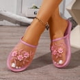 thumbnail image 5 of PMVFHDE Embroidered Mesh Slippers Women Boxy Mule Flat On Shoes Indoor Comfort Breathable Casual Sandals Pink - 7, 5 of 9