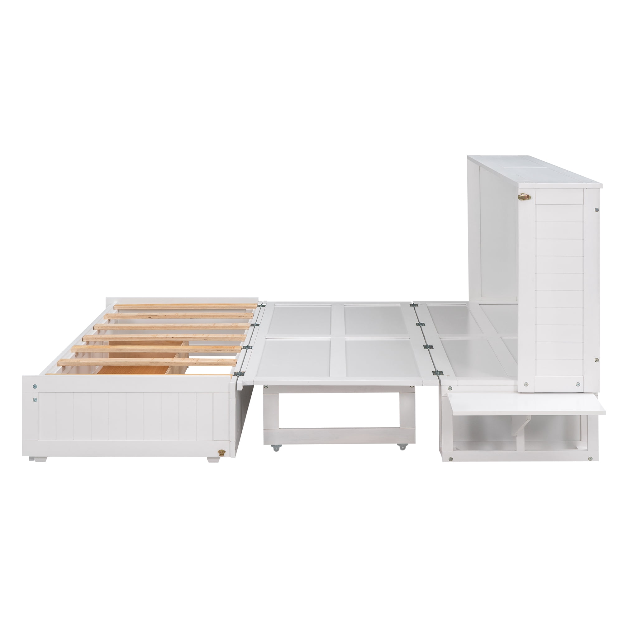 Euroco Queen Size Murphy Bed with Shelf and Drawers, Convertible into a Cabinet with USB Charging Station for Adult Living Room, Easy Open and Close
