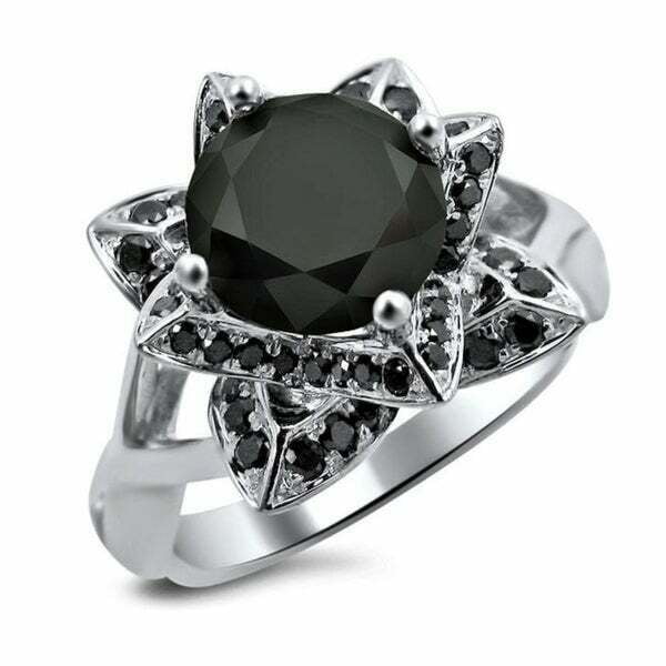 black diamond lotus flower engagement ring