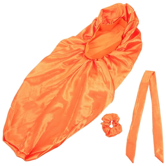 OFFIGAM Elastic Satin Bonnet with Wide Band for Hair, Orange Nightwear Hair Cap