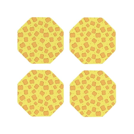 

Lukts Toast Print Leather Drinks Coasters Set of 4 Suitable or Drinks Furniture Protection and Easy Clean up-Octagon
