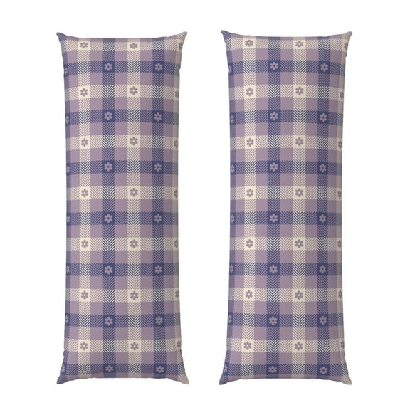 Bixox Purple Floral Gingham Check Plaid Print Body Pillow Cover with Zipper Closure, Cozy Fuzzy Fleece Body Pillow Case Cover 20 x 54 Inches,Long Body Pillow Pillowcase