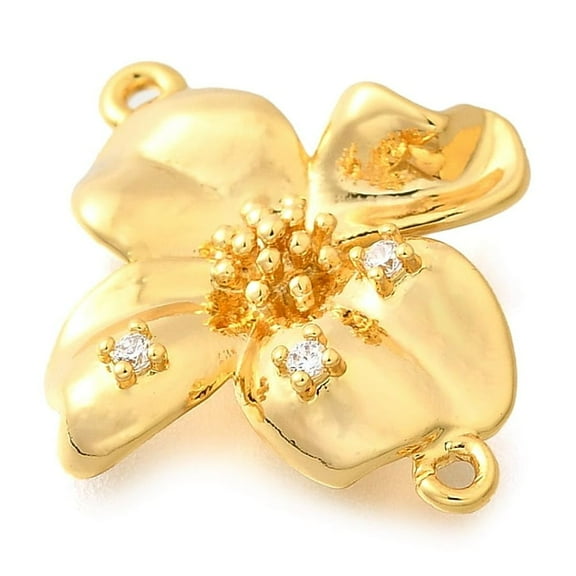 10 pc Brass Clear Cubic Zirconia Flower Connector Charms Long-Lasting Plated Real 18K golden Plated 22x18.5x3.5mm Hole: 1.2mm