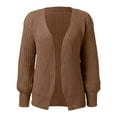 thumbnail image 3 of Cardigan Sweaters for Women Casual Long Sleeve Solid Color Open Front Soft Knit Fall Coat,Brown,XL, 3 of 8
