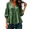 thumbnail image 2 of Warop Women's V Neck Tiered Ruffle Puff Sleeve 3/4 Sleeve Loose Blouse Top Casual Chic for Daily Wear Outing, 2 of 6
