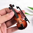 thumbnail image 4 of Wooden Mini Violin Model with Stand Playable Tiny Violin Figurine Miniature Musical Instrument Ornament Home Office Desktop Decoration, 4 of 7