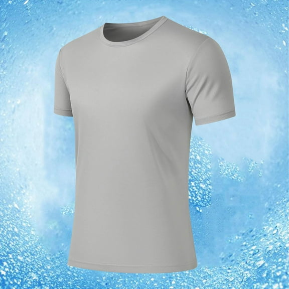 hlysgo Workout Shirts for Men Short Sleeve Round Neck T Shirt Breathable Gym Athletic Running Tops Fitted Solid Color Basic Tee Gray L