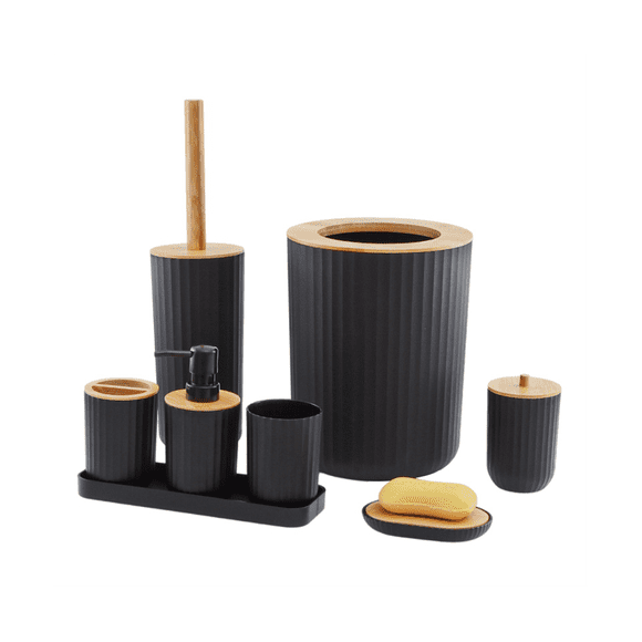 Bamboo and Wood Products Washing Set, Bathroom Supplies Set, Plastic Tray Eight-Piece Set Utility Bathroom Kit