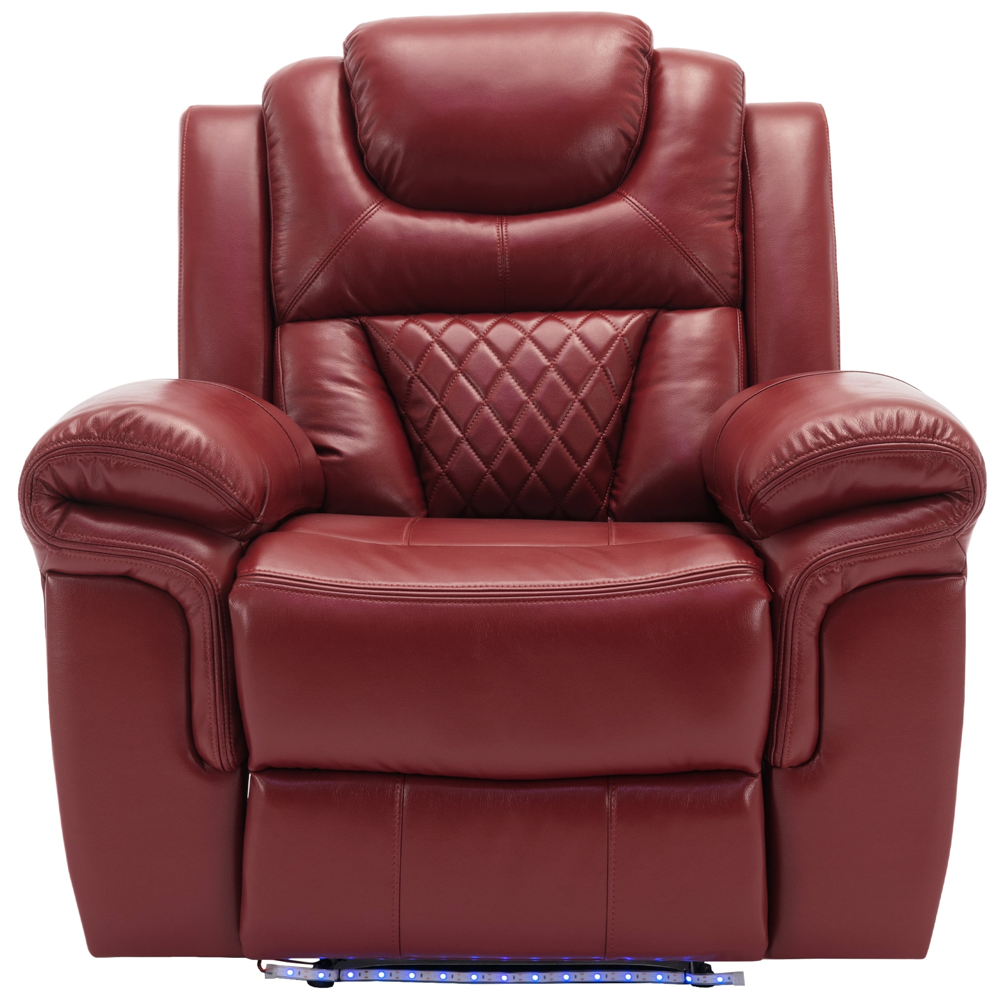 Euroco Home Theater Seating Manual Recliner Chair with LED Light Strip for Living Room,Bedroom, Wine Red