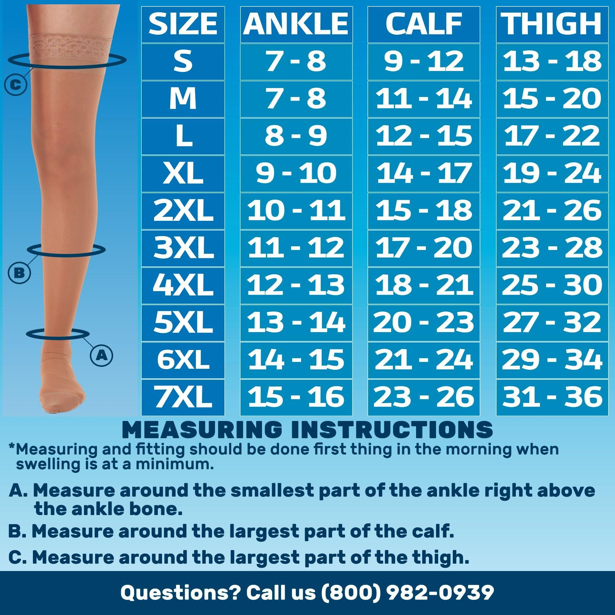 Made in USA Wide Calf Support Thigh High for Women 20-30mmHg Beige 3X-Large