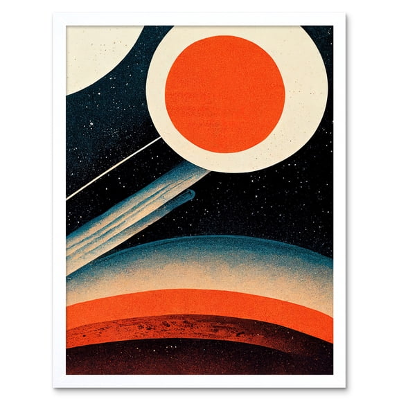 Retro Boho Space Starscape Abstract Mid Century Style Navy Teal Orange Cream Art Print Framed Poster Wall Decor 12x16 inch