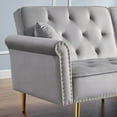 thumbnail image 4 of Modern Grey Velvet Tufted Sofa Couch with 2 Pillows 220×80×75cm, 4 of 8