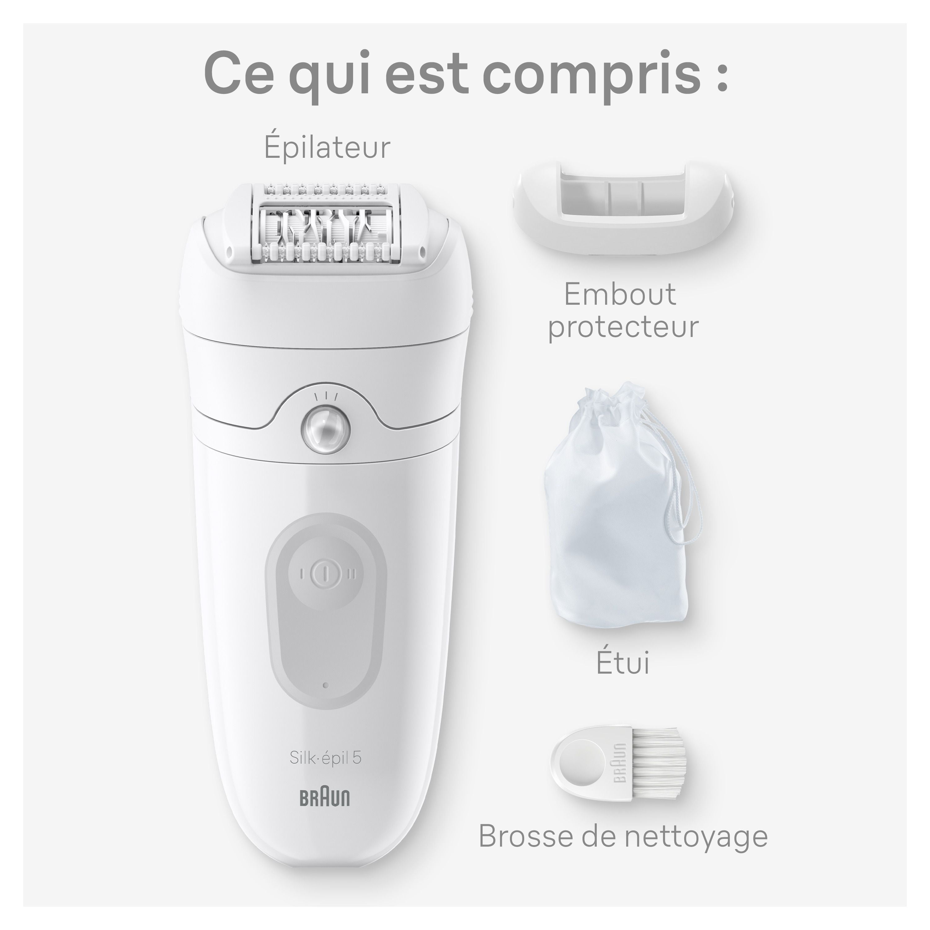 Braun Silk-épil 5 Epilator, Wet and Dry, Includes Skin Contact Cap, SE5-011, Grey, 1 Count