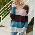 thumbnail image 4 of JINMGG V Neck Sweaters for Women Fall Winter Clearance,Women Fashion Loose Color Contrast Comfortable Long Sleeves Sweater Tops, 4 of 9