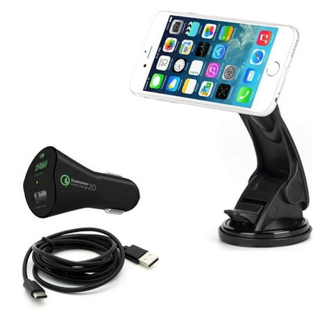 Car Charger & Car Mount for Samsung Galaxy S24/Ultra/Plus - 30W Fast 2-Port USB 6ft Cable Type-C, Magnetic Holder Dash Windshield for Galaxy S24/Ultra/Plus