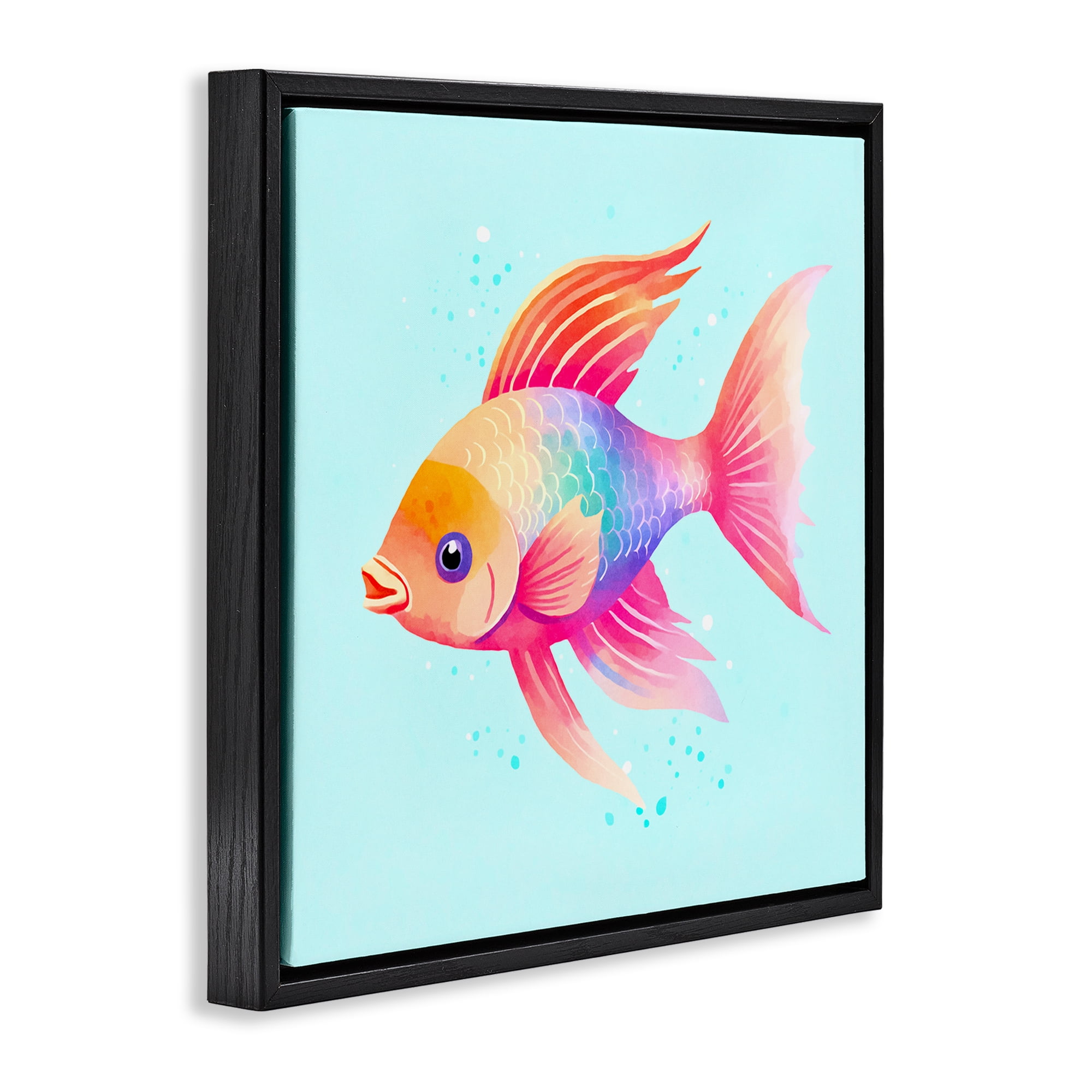 Stupell Industries Whimsical Gradient Fish Animals Painting Black Floater Framed Canvas Art Print Wall Art, 25 x 25
