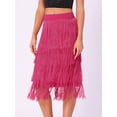 thumbnail image 3 of DARING DIVA Women's Bodycon Tiered Pencil Midi Tassel Fringe Skirts XL Hot Pink, 3 of 6