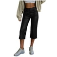 thumbnail image 3 of VBVC Women's High Waisted Faux Leather Capri Pants , Straight Leg Crop Trousers For Women , Ladies' Y2K Trendy Streetwear Pants with Pockets, Black , S-2XL, 3 of 10