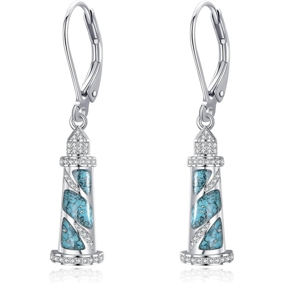 Lighthouse Earrings for Women Sterling Silver Turquoise Lighthouse Dangle Drop Earring Birthday Jewelry Gift for Lover