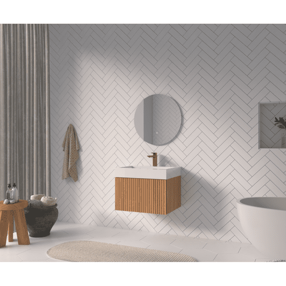 24" Wall Mounted Bathroom Vanity with Sink, Plywood, Acacia Finish