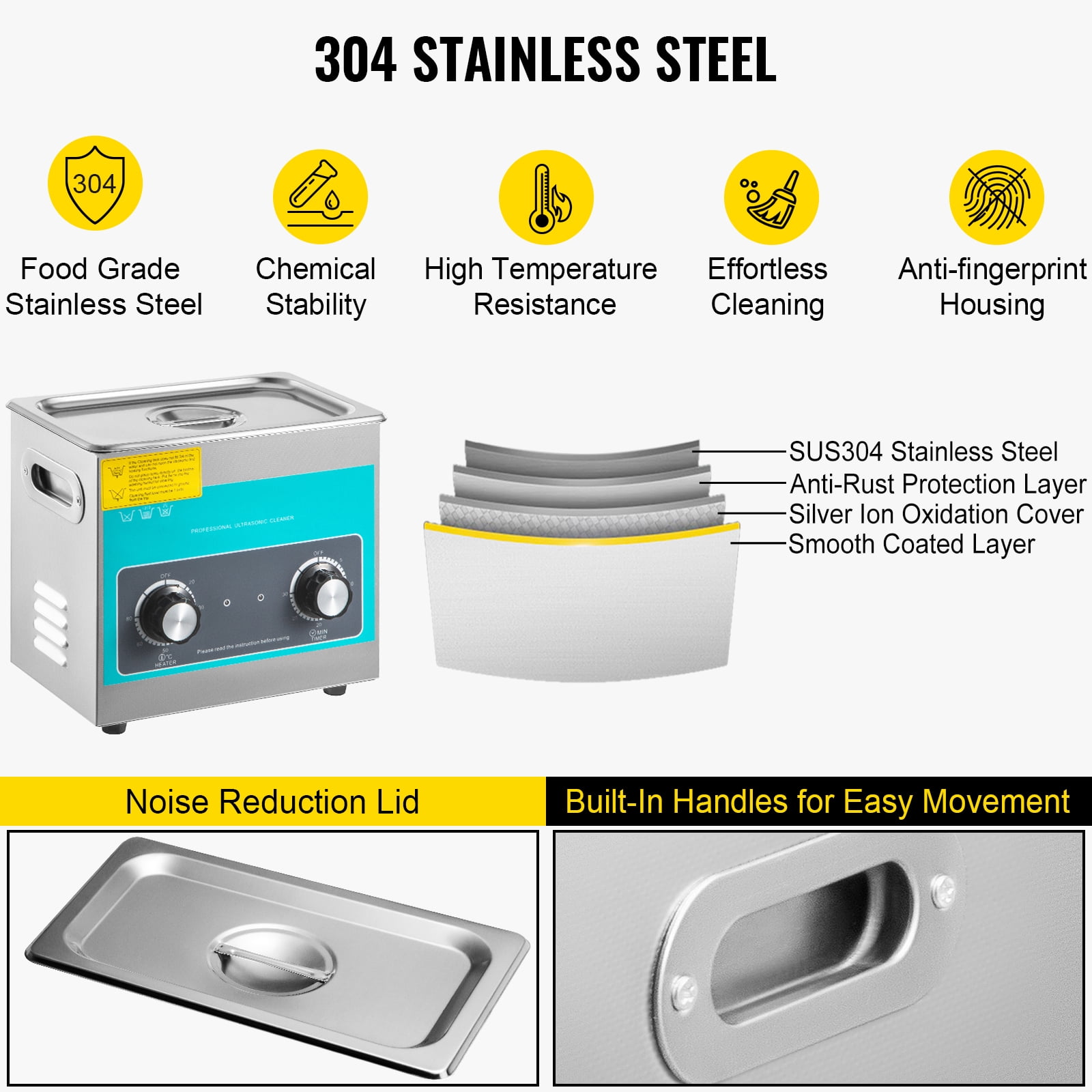 VEVORbrand Knob Ultrasonic Cleaner 3L 40kHz Ultrasonic Cleaning Machine Knob Control 304 Stainless Steel Ultrasonic Cleaner Machine with Heater & Timer for Cleaning Jewelry Eyeglasses Watches
