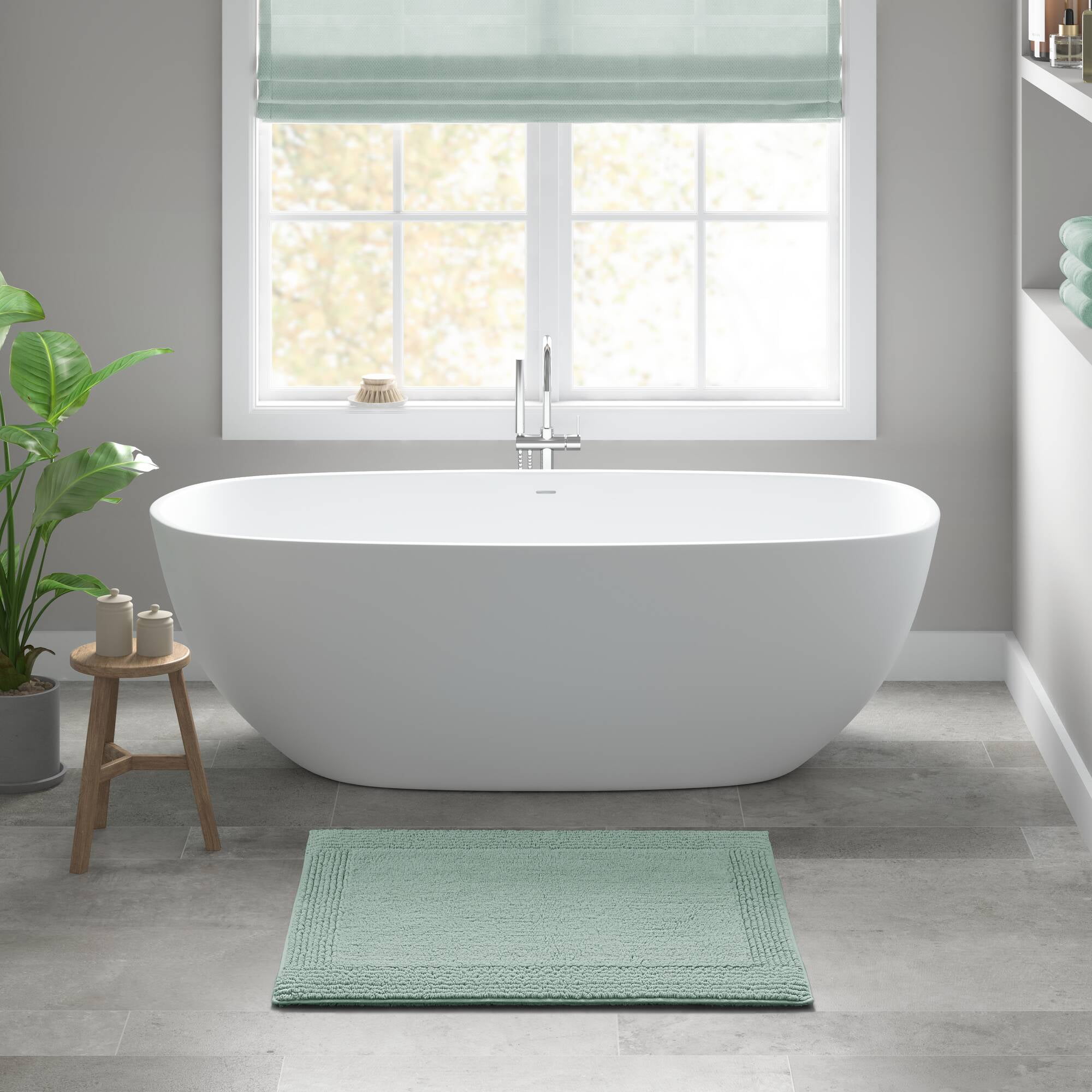 100% Cotton Tufted 3000 GSM Reversible Bath Rug 24x60" Green Ultra Plush Dense Machine Washable Long Bathroom Rug Runner