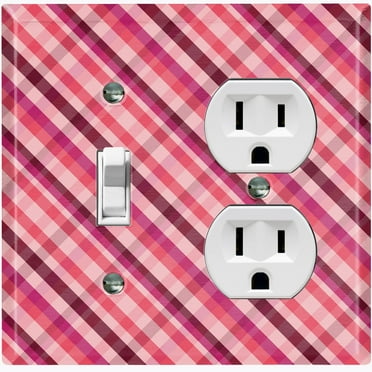 Metal Light Switch Plate Outlet Cover Vintage Red Pink Plaid Pattern WAL035