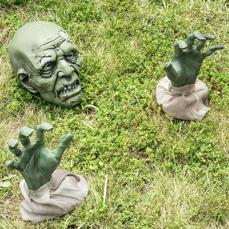 Prextex Halloween Zombie Face and Arms Lawn Stakes for Best Halloween Graveyard Décor Halloween Decorations