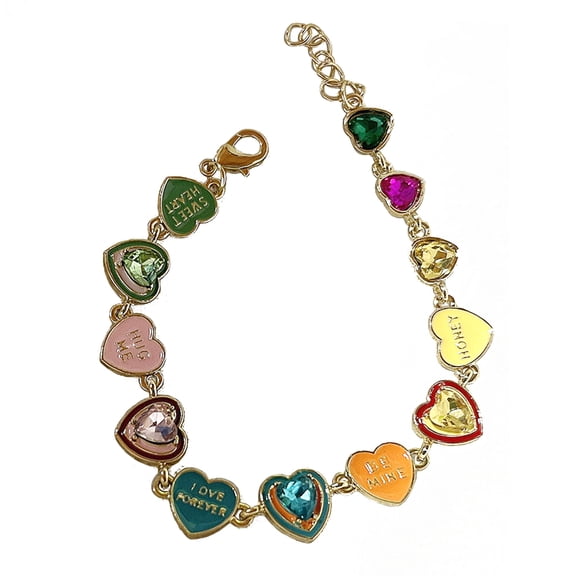 Fogun Colorful Rhinestones Love Heart Bracelets Fashion Bangle Trendy Aesthetic Wrist Jewelry for Women Girls